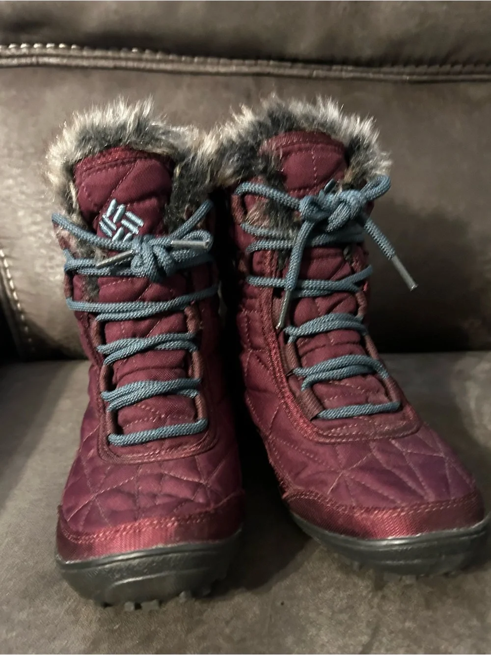 Columbia Women's Burgundy Lace-Up Waterproof Winter Boots with Faux Fur Cuff